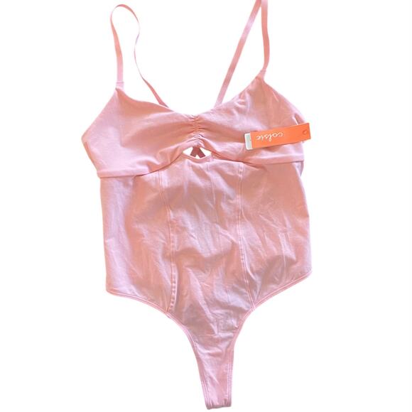 NEW COLSIE Balletcore Bodysuit Thong Pink Size XL Stretch Preppy One Piece - Picture 1 of 9